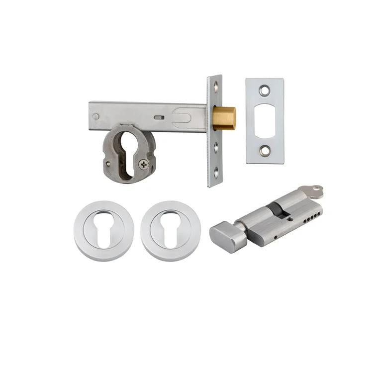 Mortice Deadbolt Euro Brushed Chrome Backset 60mm Key/Thumb Escutcheon Round Kit in Brushed Chrome