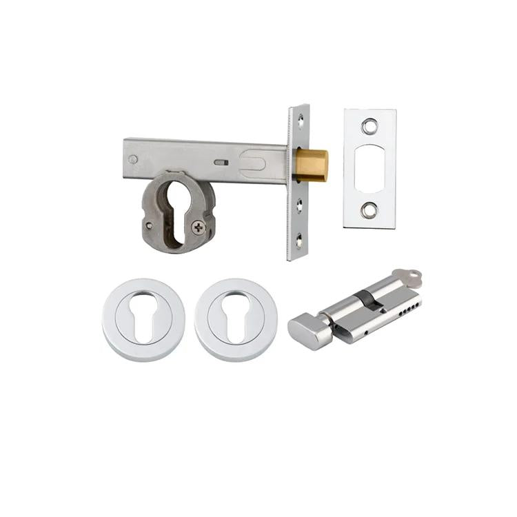 Mortice Deadbolt Euro Polished Chrome Backset 60mm Key/Thumb Escutcheon Round Kit in Polished Chrome
