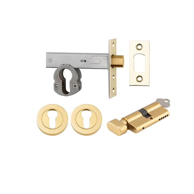 Mortice Deadbolt Euro Polished Brass Backset 60mm Key/Thumb Escutcheon Round Kit in Polished Brass
