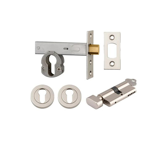 Mortice Deadbolt Euro Polished Nickel Backset 60mm Key/Thumb Escutcheon Round Kit in Polished Nickel
