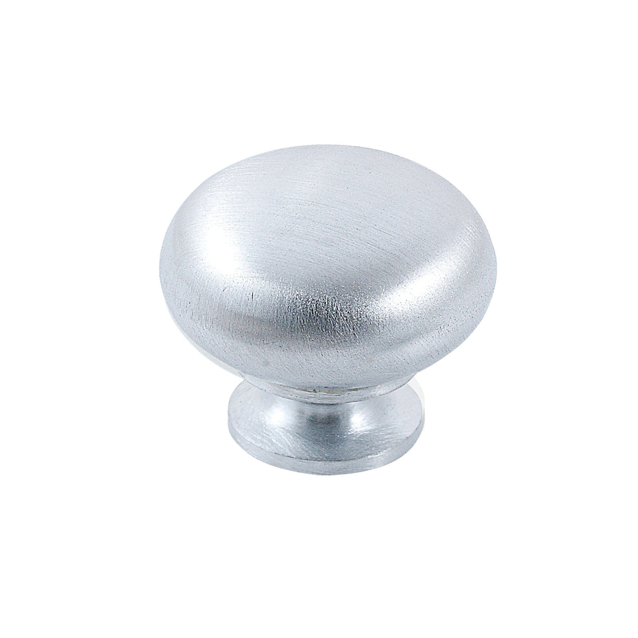 Momo Lugo cabinet knob in a sleek gray finish, round shape, mounted on a wooden cabinet door.