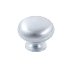 Momo Lugo cabinet knob in a sleek gray finish, round shape, mounted on a wooden cabinet door.