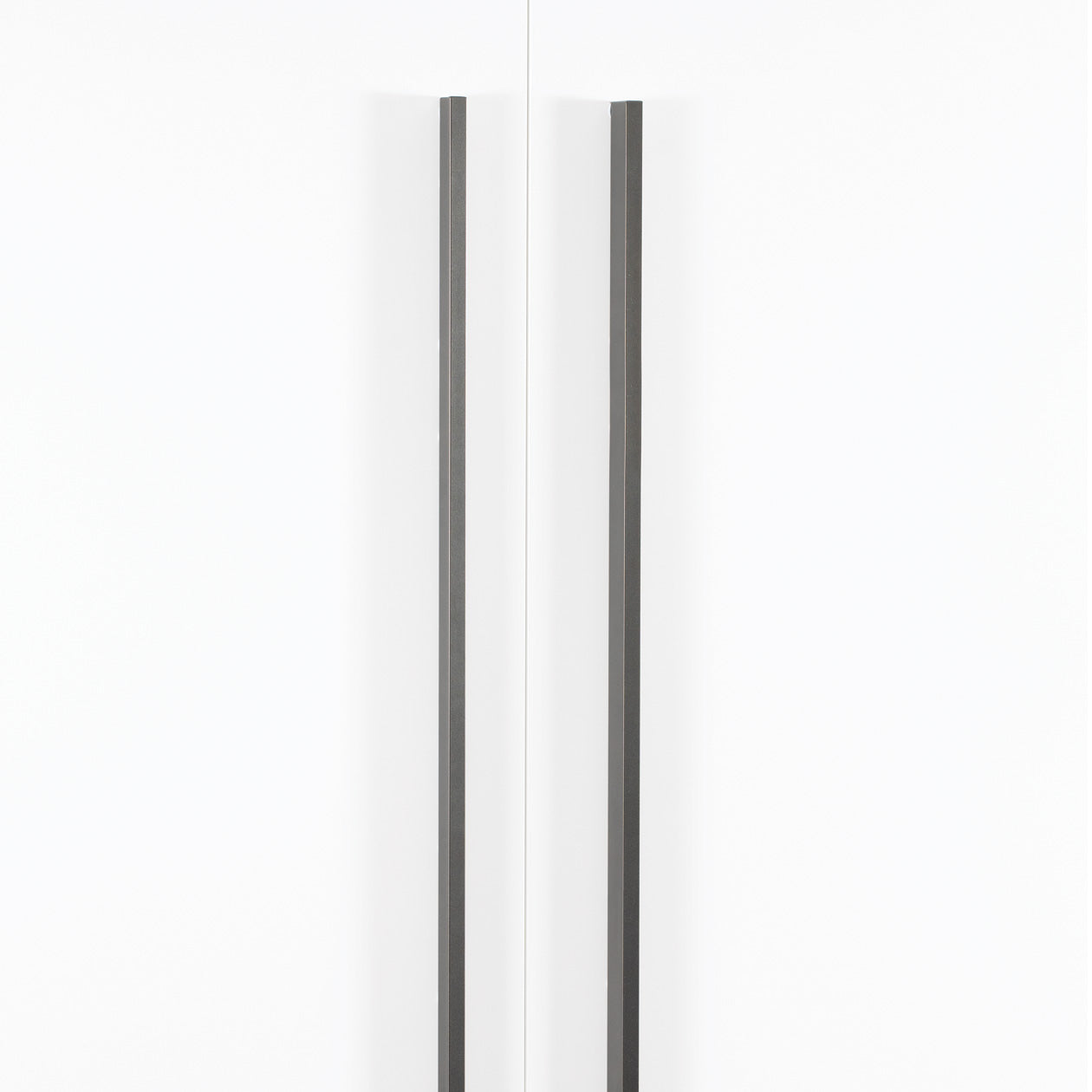 Momo ANGLE Cabinet Pull Handle in matte gray finish mounted on a cabinet door, showcasing modern angular design and sturdy build.
