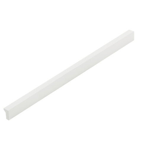 Momo ANGLE cabinet pull handle in white with a sleek, angled design, mounted on a cabinet door.