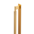 Momo ARPA D Cabinet pull handle with backplate, brushed bronze finish, and sleek modern design mounted on a cabinet door.
