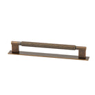 Momo ARPA D cabinet pull handle with backplate, brushed metal finish, mounted on cabinet door, modern hardware design