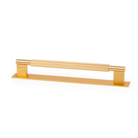 Momo ARPA D cabinet pull handle with backplate, featuring a sleek modern design in brushed dark bronze finish.
