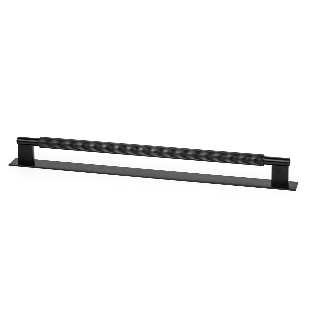 Momo ARPA D cabinet pull handle with backplate, brushed brass finish, featuring a sleek, modern design for furniture hardware.