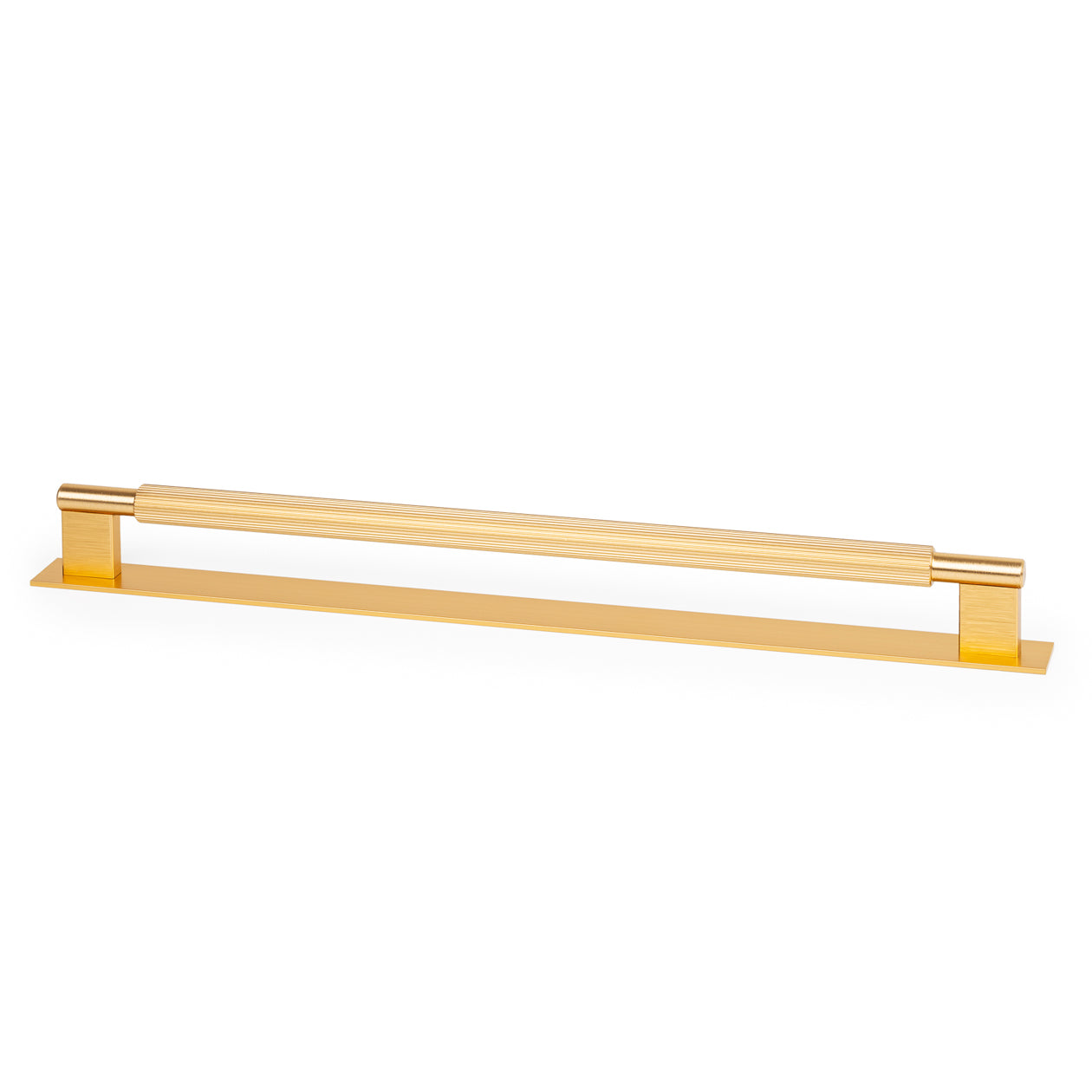 Momo ARPA D cabinet pull handle with backplate, brushed bronze finish, mounted on a cabinet door, showcasing sleek modern design