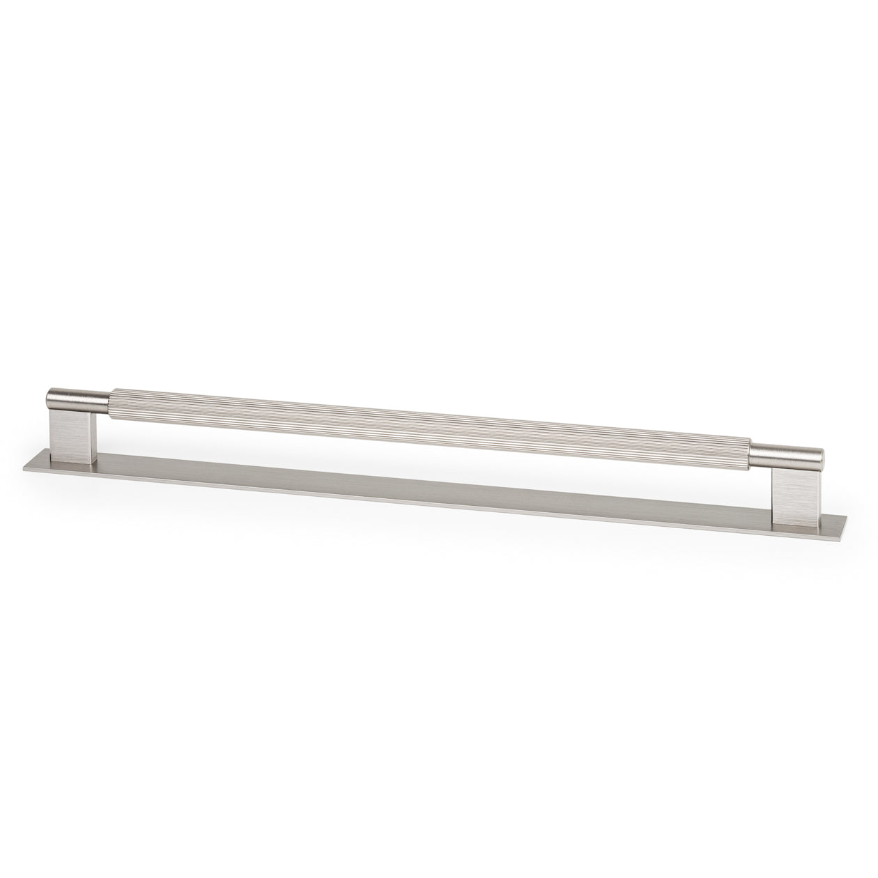 Momo ARPA D cabinet pull handle with backplate in brushed bronze finish, mounted on a cabinet door for modern kitchen style.