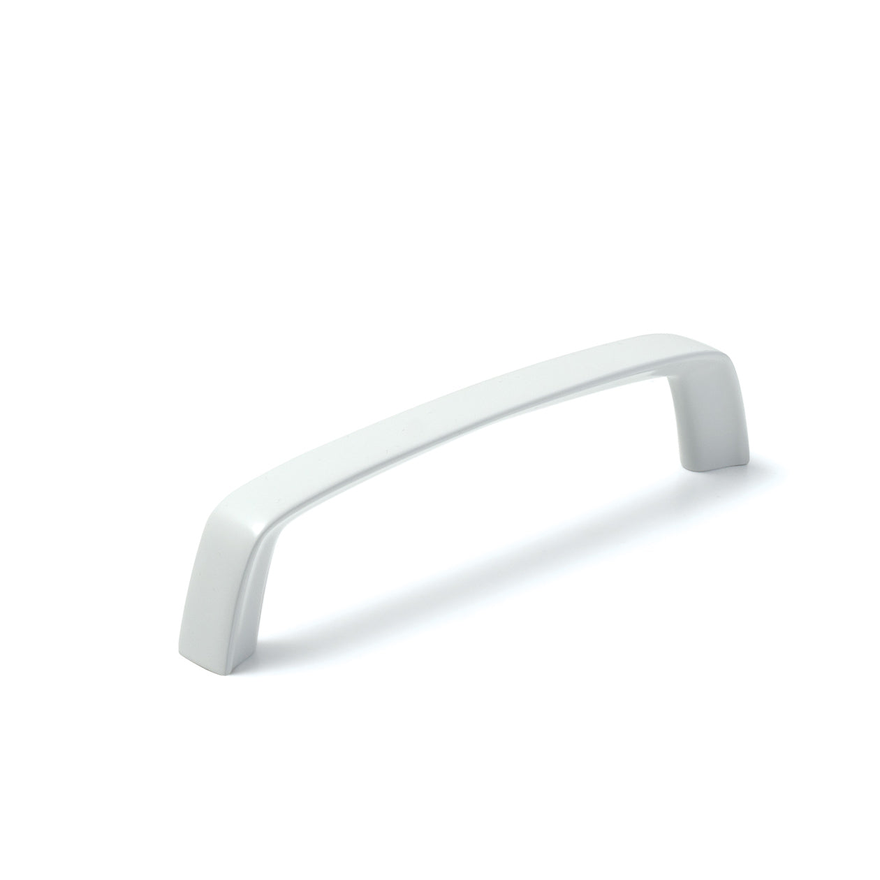 Momo ACUTO D cabinet pull handle in brushed white finish, mounted on a door for a modern kitchen or furniture update.