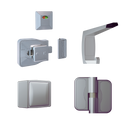 Advantage Moda Kit SCP, Vis Pack ? Contains: 3 x Moda RH Gravity Hinges, 1 x Moda Lock & Indicator Set,  1 x Moda Bumper, 1 x Moda Hook & Universal Screw Fixings   in Satin Chrome