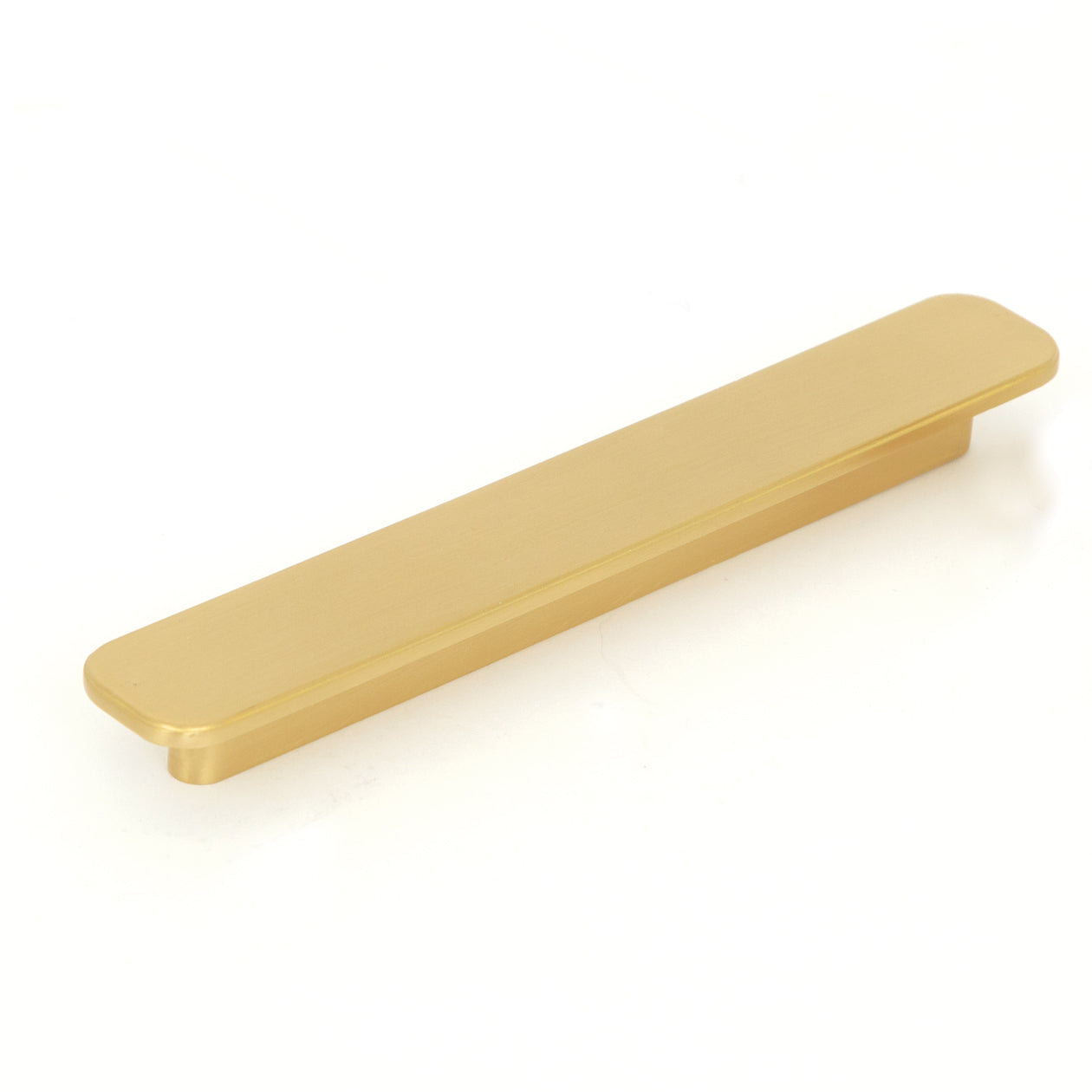 Momo Aspen cabinet pull handle in brushed satin brass with black finish, sleek and modern hardware for furniture drawers.