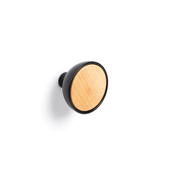 BOL KNOB WITH TIMBER INSERT 45MM MATT BLACK AND BEECH WOOD in Matt Black and Beech Wood