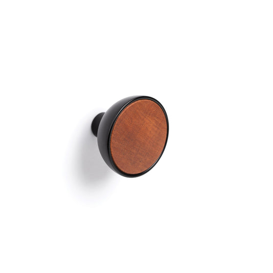 BOL KNOB WITH TIMBER INSERT 45MM MATT BLACK AND SAPELLI in Matt Black and Sapelli