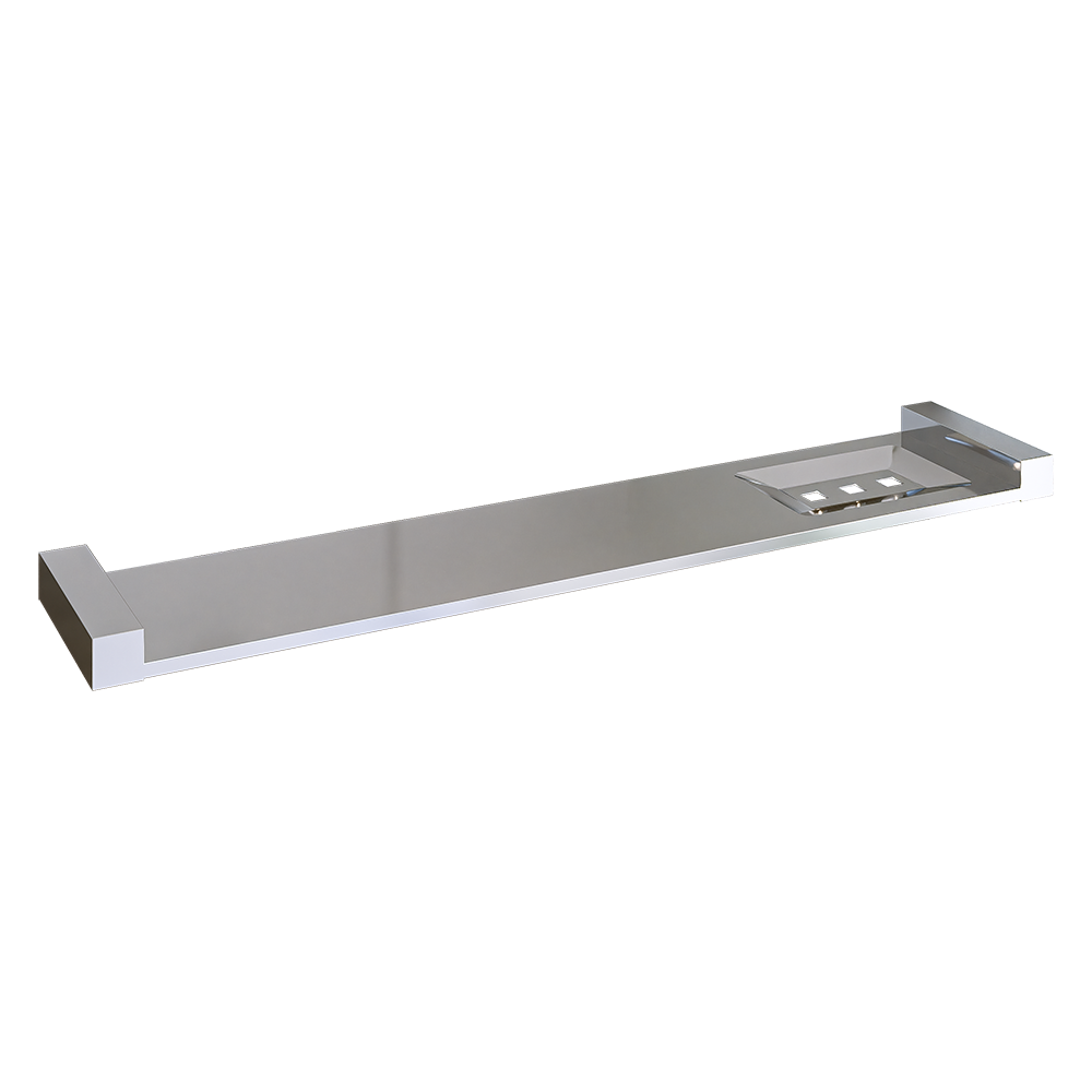 Metlam Paterson shower shelf and soap dish mounted in a bathroom, made of durable materials, with a sleek modern design.