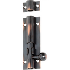Tradco barrel bolt lock mounted on wooden door for secure fastening and added security.