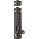 Tradco barrel bolt lock in black finish, suitable for securing doors or gates, with a sturdy metal construction.