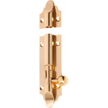 Barrel Bolt Victorian Polished Brass L100xW32mm Bolt 9mm in Polished Brass