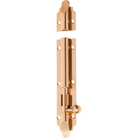 Tradco Victorian barrel bolt in black finish, wooden door latch with classic design and sturdy metal construction.