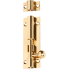 Tradco barrel bolt lock showing a metal sliding bolt and mounting plate, ideal for securing doors and windows.
