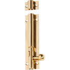 Tradco barrel bolt lock with black finish, mounted on a wooden door for secure latching and added security.