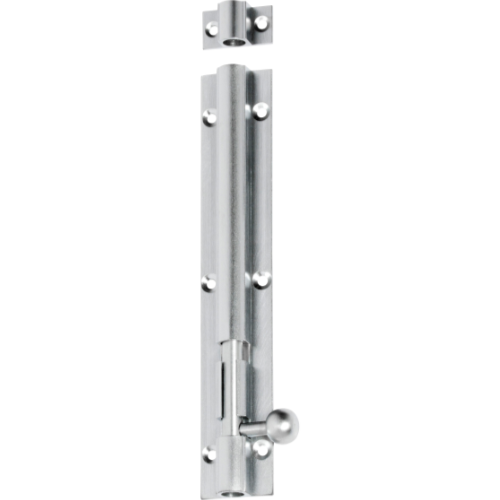 Traditional Tradco Barrel Bolt in black finish, showing the secure sliding mechanism for door or window security.
