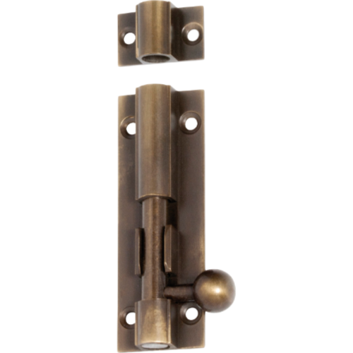 Barrel Bolt Antique Brass L75xW25mm Bolt 7.5mm in Antique Brass