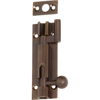 Tradco 75mm barrel bolt offset for doors and gates, showing the sturdy metal latch in a close-up view.