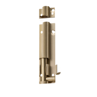 Tradco barrel bolt door latch in black finish, showing the lock mechanism and mounting hardware for secure door fastening.