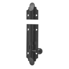 Tradco Victorian barrel bolt lock with metal finish, installed on a door for secure latching and classic decorative appeal.