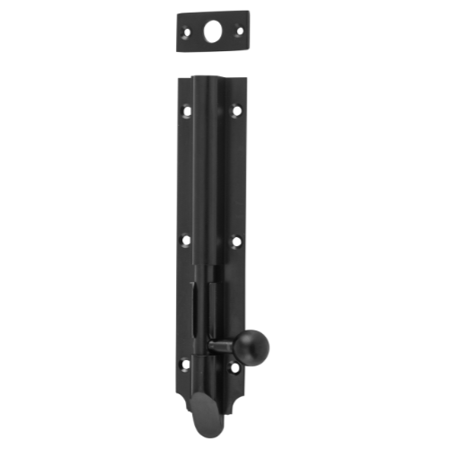 Barrel Bolt Victorian Long Throw Matt Black L150xW25mm Throw 30mm in Matt Black