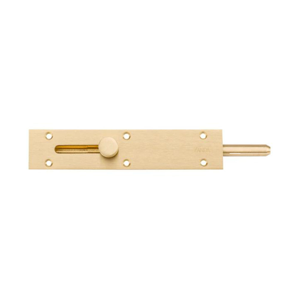 Zanda reverse barrel bolt in silver finish, mounted on door with screw holes visible for secure fastening and enhanced security.