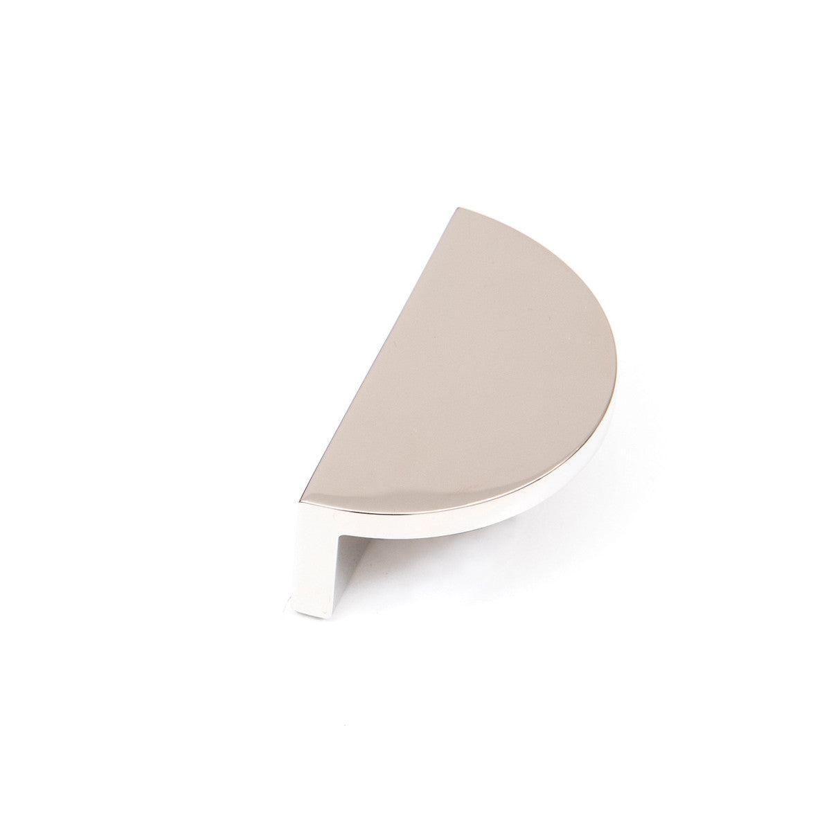 Momo Barrington Eclipse cabinet pull handle in brushed nickel finish, showing sleek curved design mounted on a cabinet door