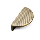 Momo Barrington Eclipse ribbed cabinet pull handle mounted on a dark wood cabinet, showcasing sleek, modern design and textured grip.