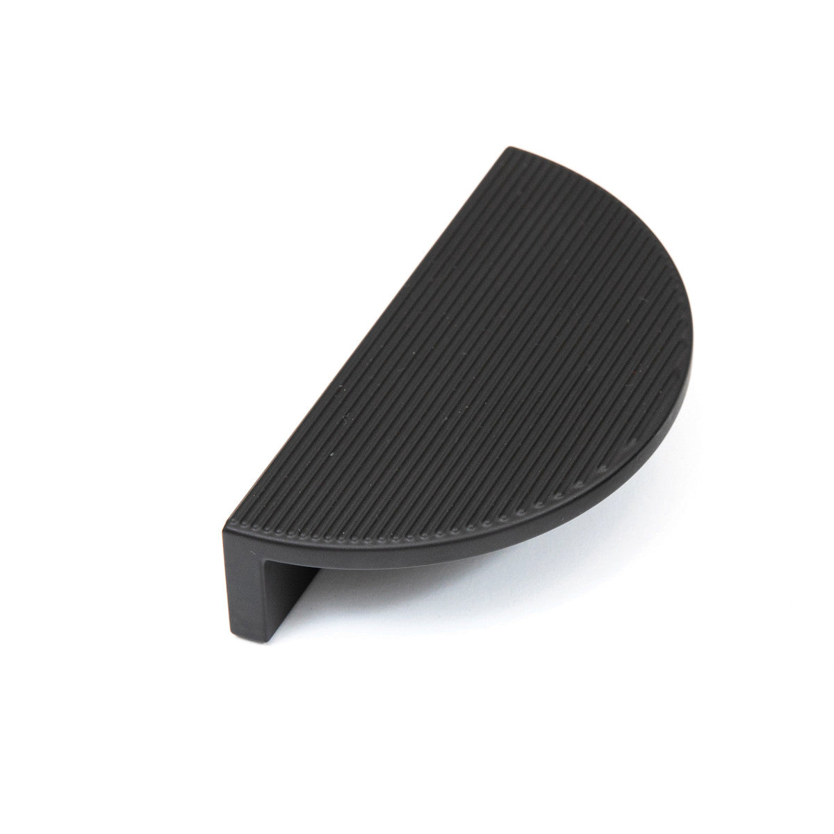 Momo Barrington Eclipse ribbed cabinet pull handle with a sleek, curved design in brushed metal finish.