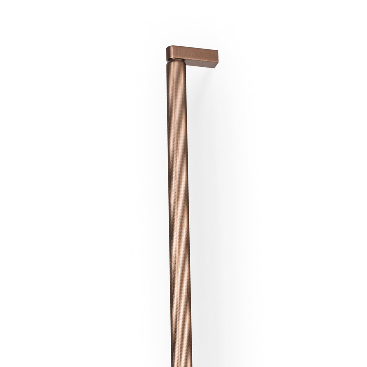 Momo Brooklyn D cabinet pull handle in bronze finish, showcasing a sleek contemporary design with a curved D-shaped handle.