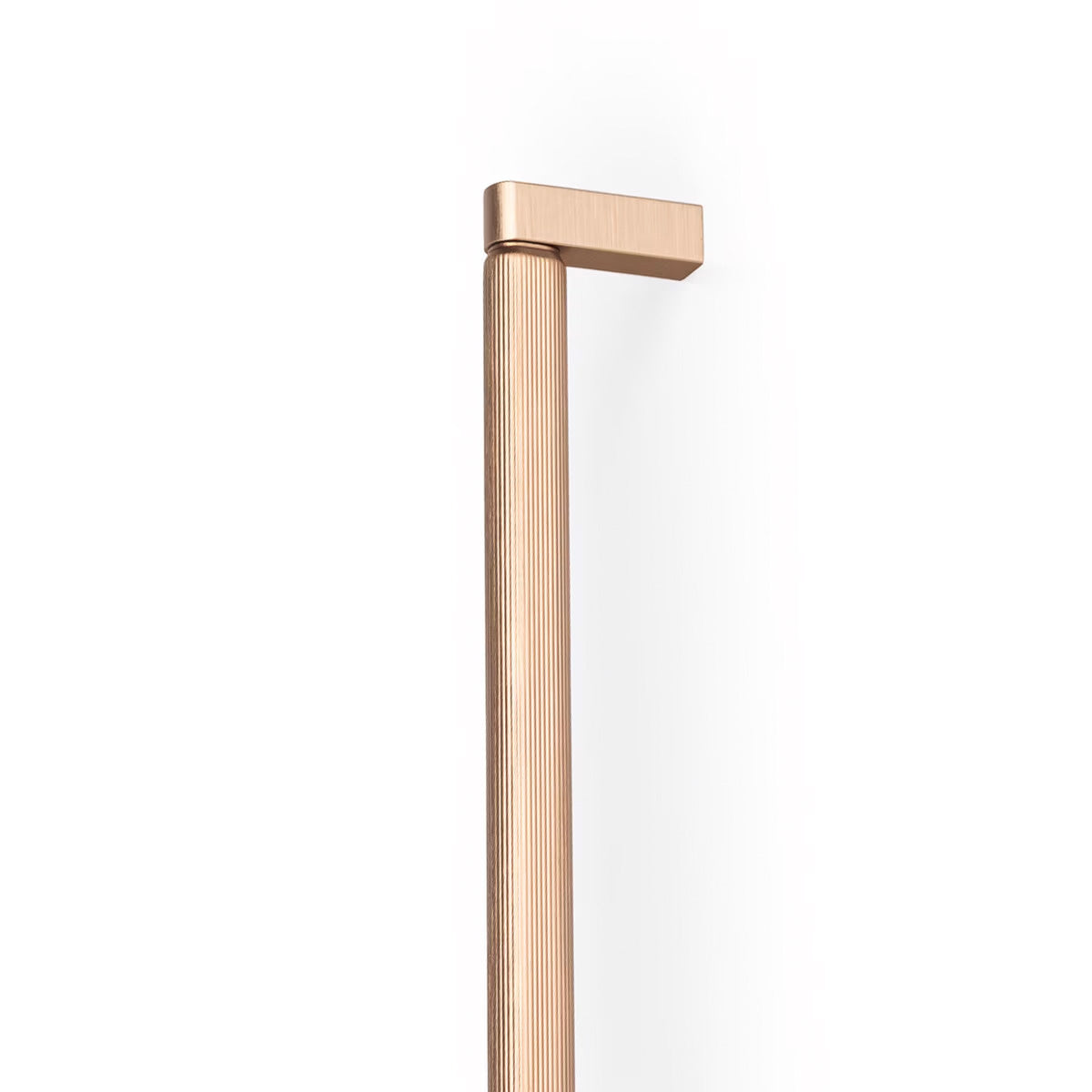 Momo Brooklyn Big D cabinet pull handle in brushed brass finish, modern hardware for kitchen or furniture drawers.