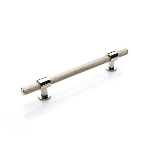 Momo BELGRAVIA knurled cabinet pull handle in polished nickel with textured knurled grip and sleek design.