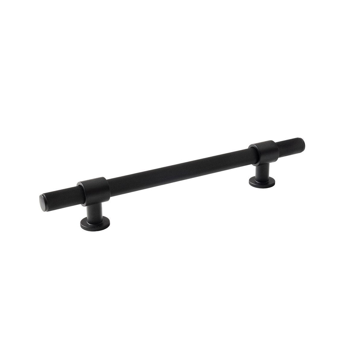 Momo BELGRAVIA lined cabinet pull handle mounted on a cabinet, featuring a sleek, modern design in a metallic finish.