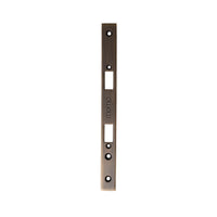 Momo mortice lock forend plate in brass finish, showcasing the secure mounting and sleek hardware design.