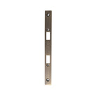 Momo mortice lock forend plate in dark bronze finish, showing the rectangular metal hardware with screw holes for installation.