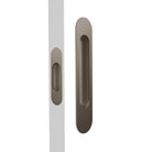 Mardeco Radius Flush Pull Passage Set in polished brass with rounded design, suitable for interior doors.
