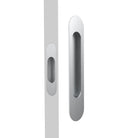 Mardeco Radius Flush Pull Passage Set with rounded edge design, polished finish, and mounting hardware visible on the door.