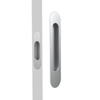 Mardeco Radius Flush Pull Passage Set with rounded edge design, polished finish, and mounting hardware visible on the door.