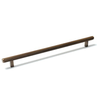 Momo Bellevue lined appliance pull handle in bronze finish, showcasing its sleek, modern design for kitchen cabinets and appliances.
