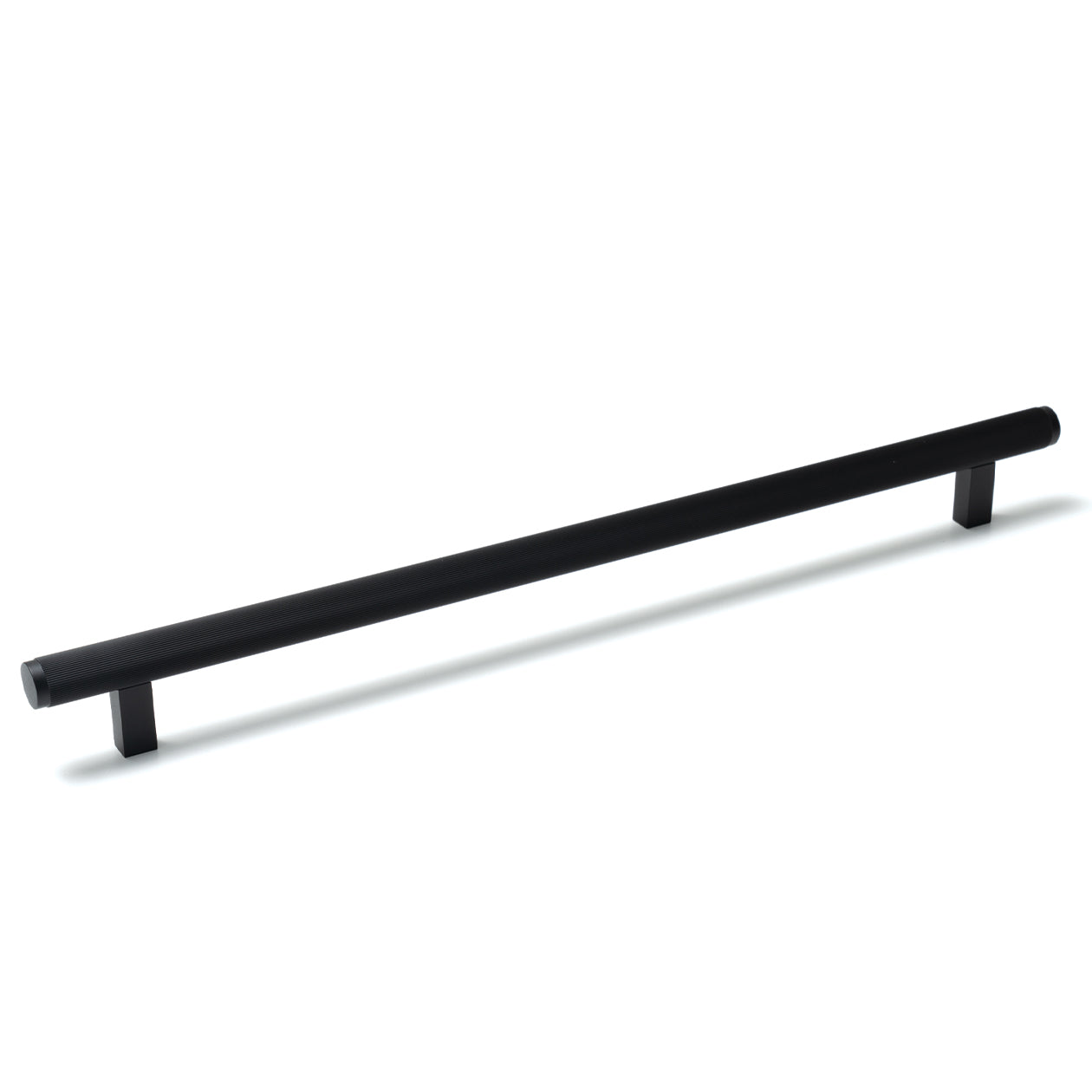 Momo BELLEVUE lined appliance pull handle with brushed finish, mounted on white background showing close-up detail of the hardware.