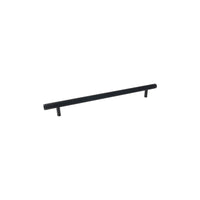 Momo Bellevue 496mm lined entry pull handle back to back, brushed metal finish, mounted on door with visible mounting hardware.
