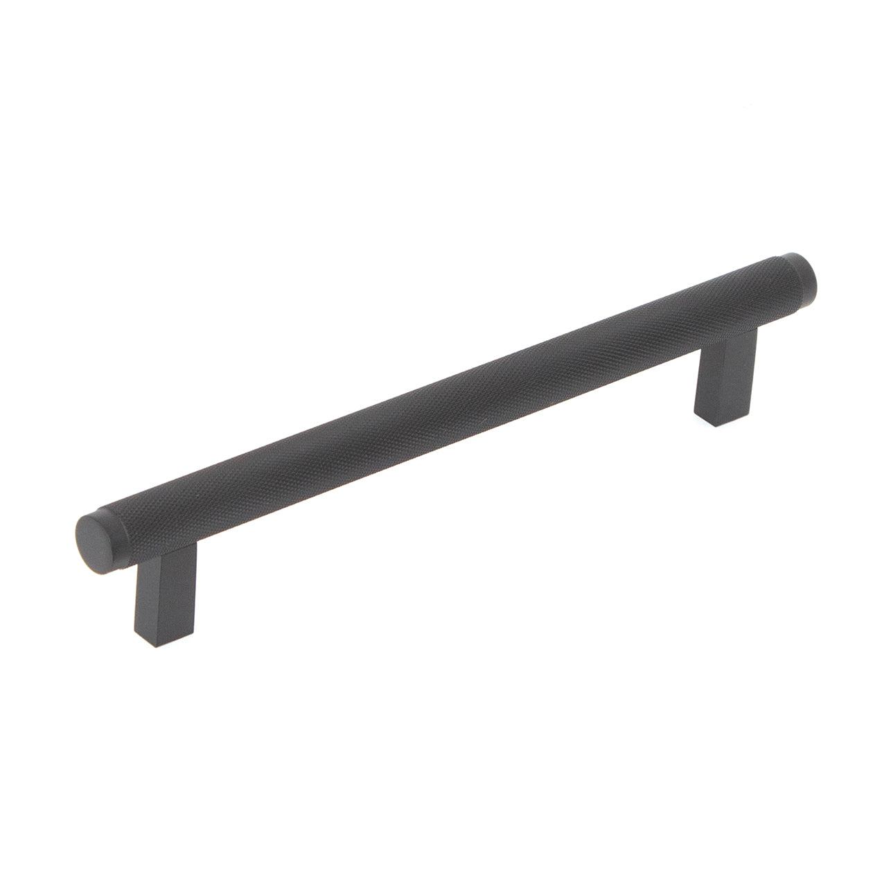 Momo BELLEVUE knurled cabinet pull handle in matte black finish, featuring textured metal design for kitchen or furniture drawer.