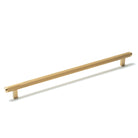 Momo BELLEVUE lined cabinet pull handle in brushed satin finish, mounted on a cabinet door for a modern, sleek look.